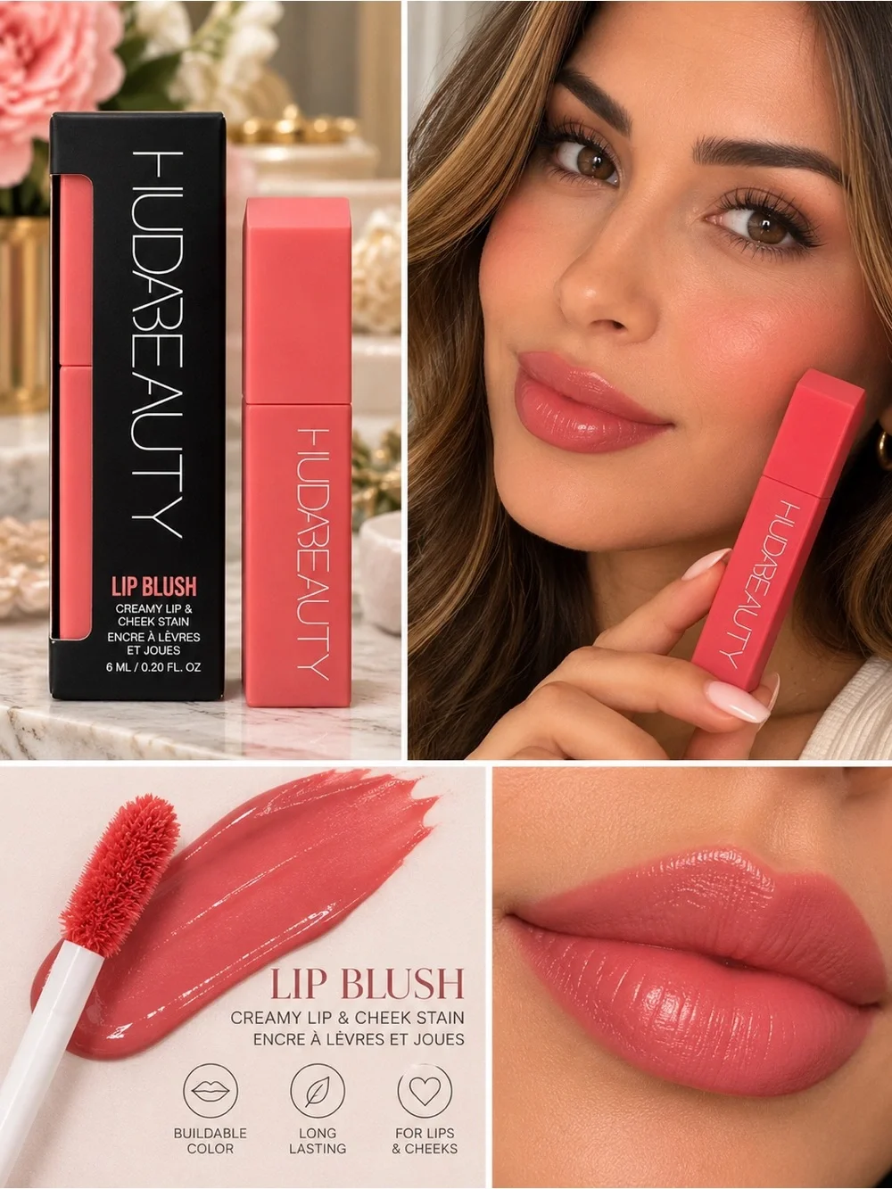 HUDA BEAUTY Creamy Lip & Cheek Blush Coral Kiss